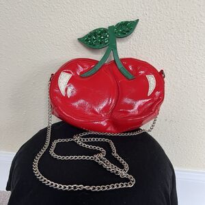 Betsey Johnson Kitsch Cherries Crossbody Tie the Knot Cherry Red Bag Purse Rare